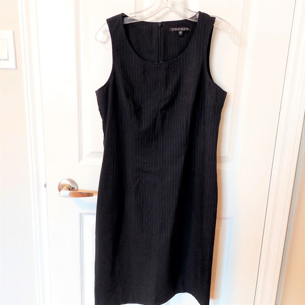 Teenflo Classic Minimalist Career Black With Navy PinStrip Midi Dress, Size 8